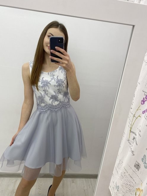 Sukienka koronka dół tiulowy biały-szary