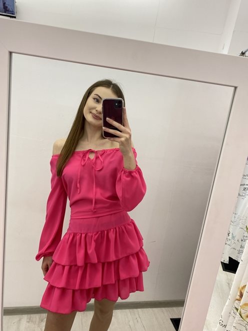 Sukienka hiszpanka z długim rękawem gładka amarant