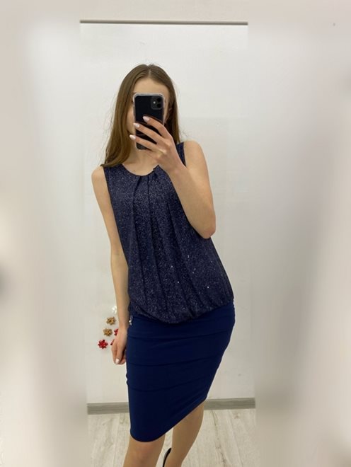 Krótka sukienka gładki dół brokat granat