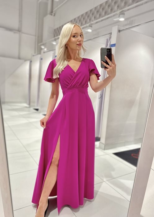 Sukienka długa rękawek motylek fiolet