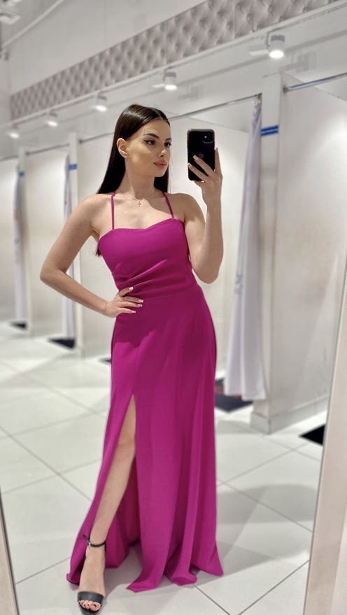 Sukienka długa na ramiączkach wiązana błysk fiolet