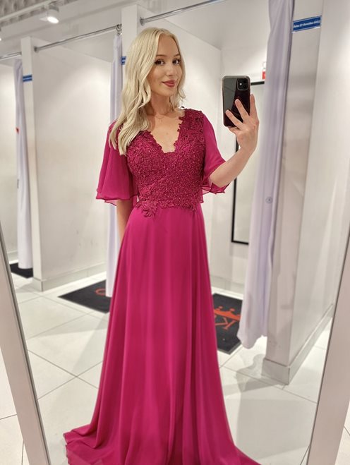 Sukienka długa szyfonowa góra ozdobna fiolet