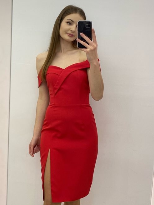 Sukienka na ramiączkach dopasowana krótka czerwony