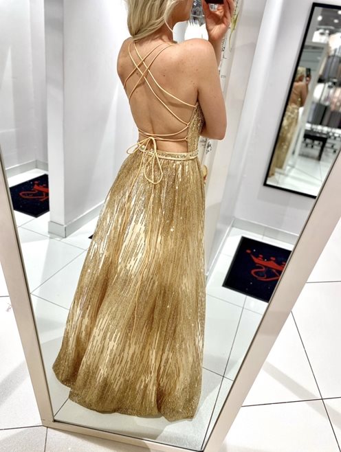 Długa sukienka zdobienia i brokat po całości złota