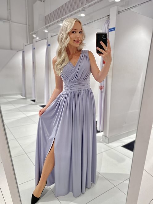 sukienka długa grube ramiączka pas szara