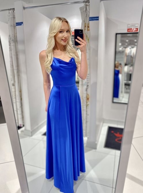 Sukienka długa satynowa wiązana chaber