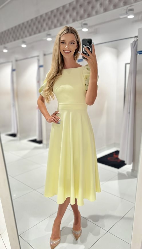 Sukienka midi rozkloszowana tył wycięcie lemon