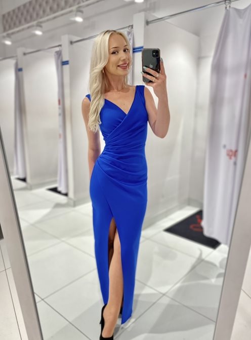 Długa sukienka dopasowana grube ramiączka chaber