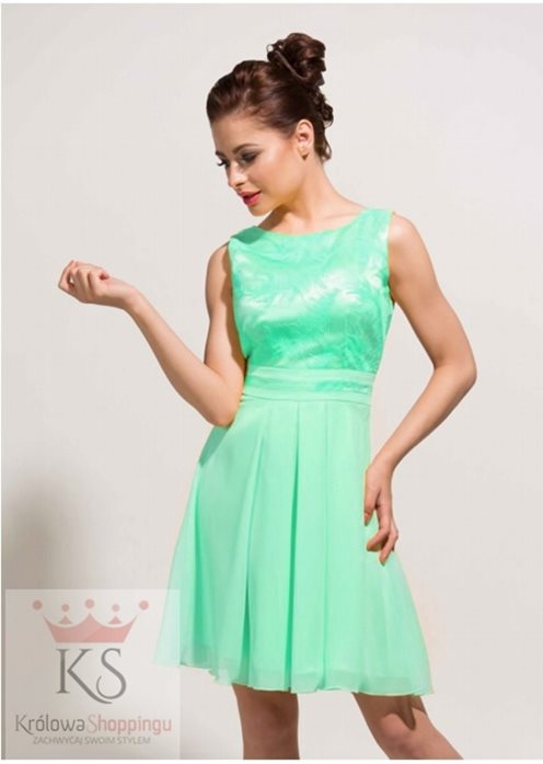 Sukienka tiulowa koronkowe piórka mięta