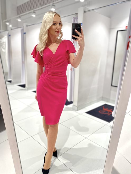 Sukienka krótka opływowy rękawek amarant