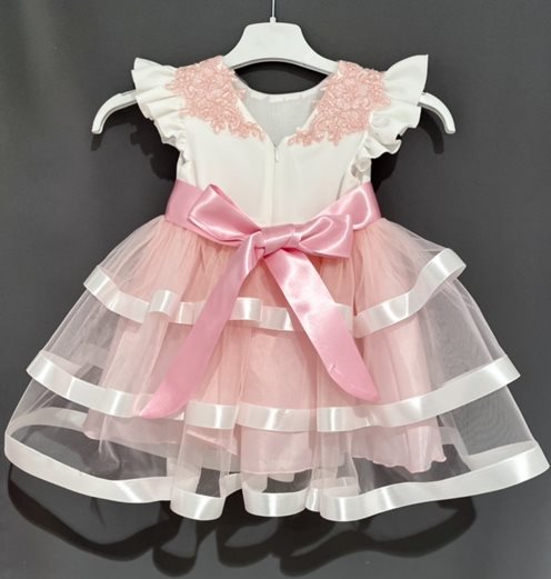 Sukienka dziecięca z falbankami na rękawku róż