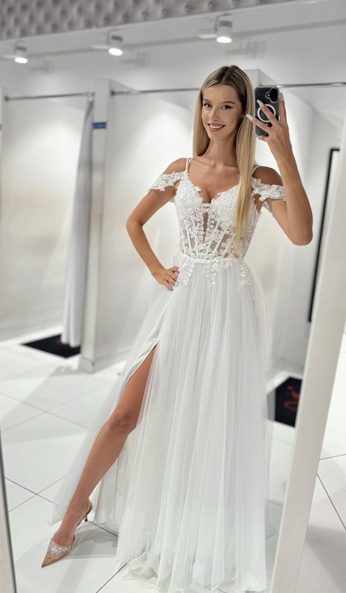 Sukienka długa hiszpanka tiul gorset biel