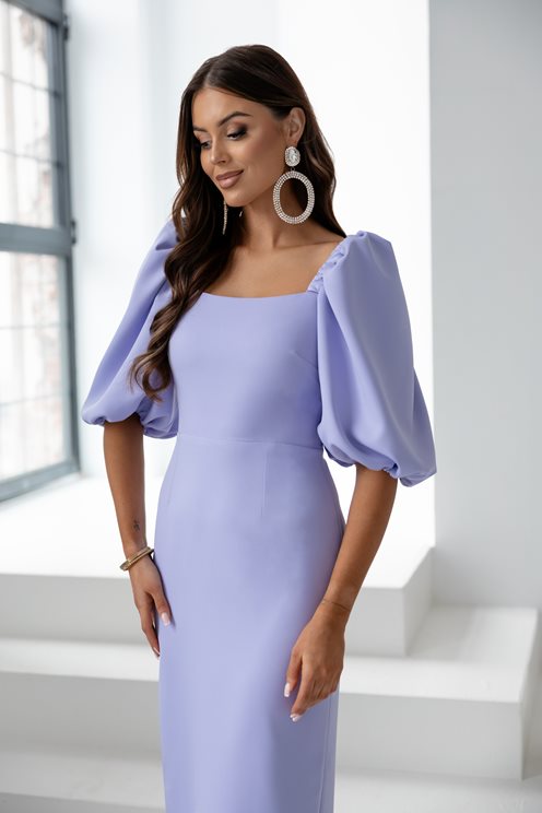 Sukienka midi prosta bufiaste rękawki lilia