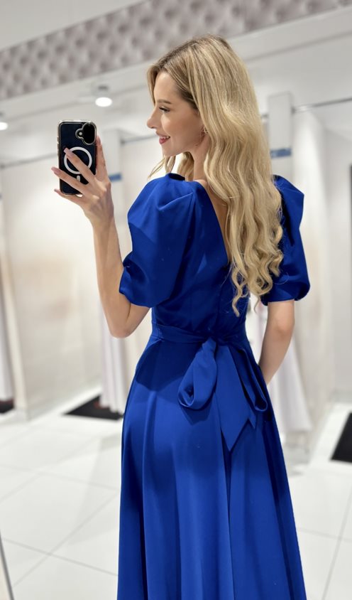 Sukienka długa bufiaste rękawki chaber