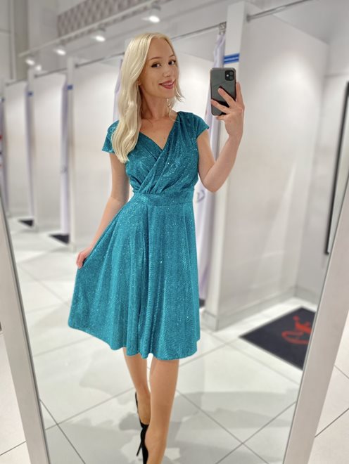 Sukienka krótka brokatowa zakładka zieleń