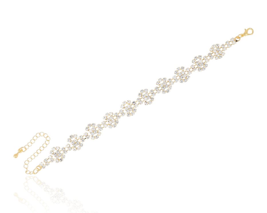 Bransoleta cyrkoniowe kwiatki złoto/srebro