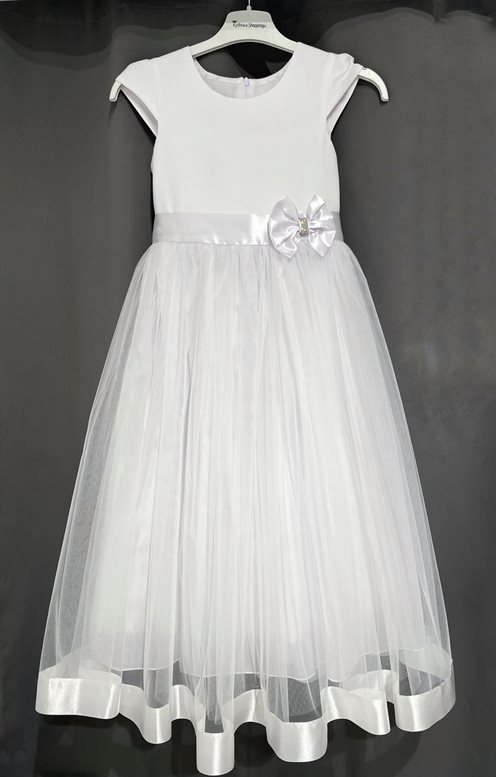 Sukienka dziecięca długa kokarda tiul biel