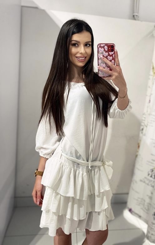 Sukienka hiszpanka z długim rękawem gładka biel