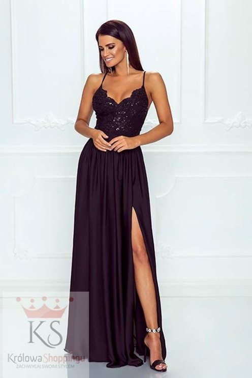 Długa sukienka na cienkich ramiączkach czarny