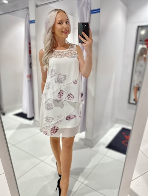 Sukienka falbana kwiaty róże biały