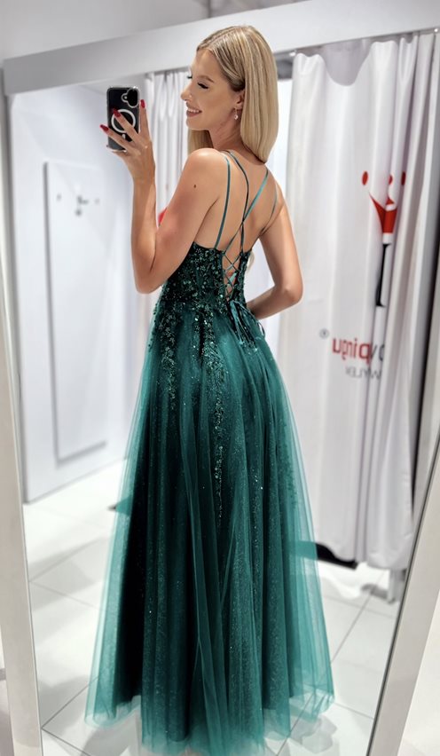 Sukienka długa tiul cekiny gorset zieleń