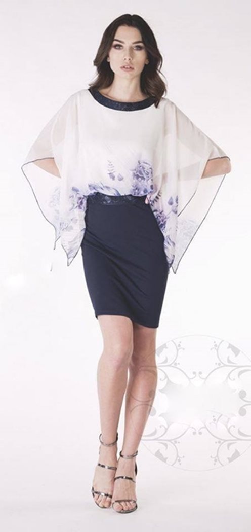 Krótka sukienka narzutka szyfonowa biel/granat