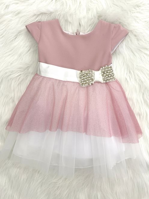 Sukienka dziecięca ozdobna kokarda róż