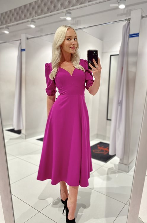 Sukienka midi rękawek wiązanie tył biskupi