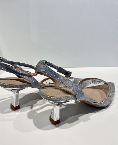 Czółenka na szpilce z przezroczystym przodem srebr