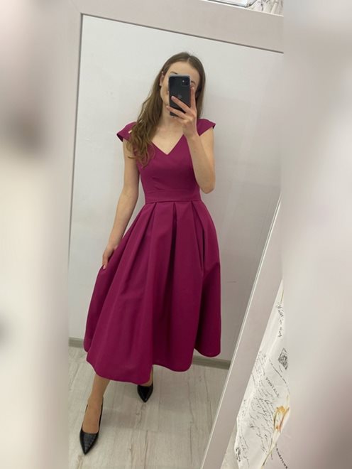 Sukienka midi z kieszeniami gładka bordo