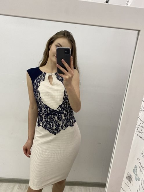 Prosta sukienka koronka ecru /granat