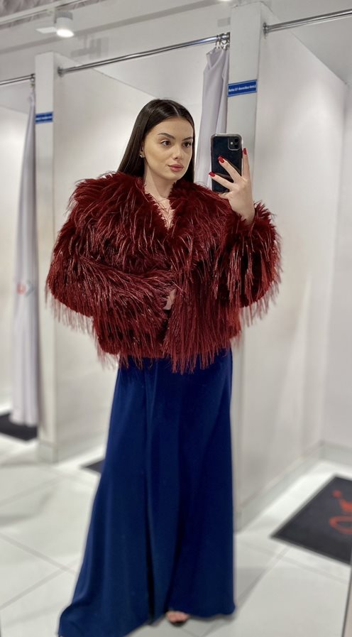 Futro z kołnierzem oversize bordo