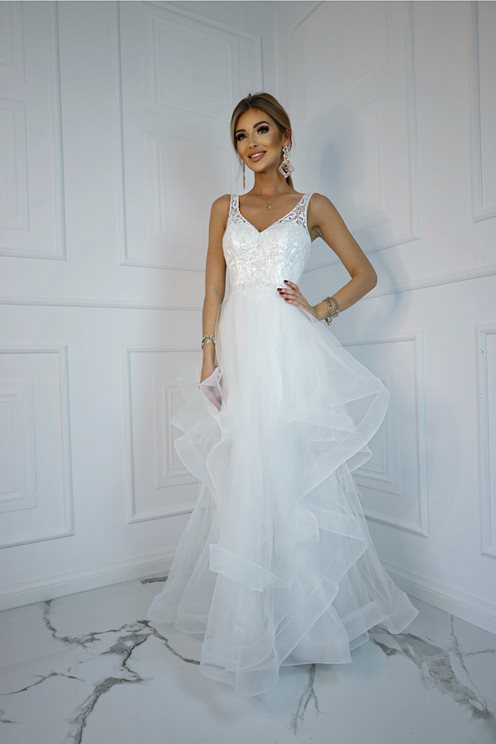 sukienka długa  wzór brokat biel