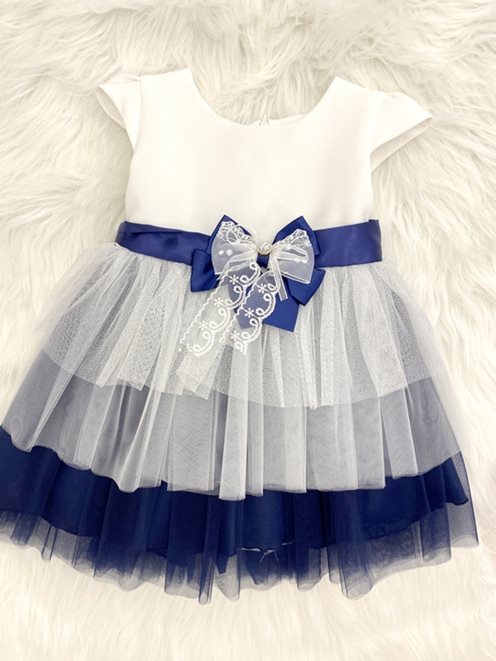 Sukienka dziecięca wiązana w pasie granat