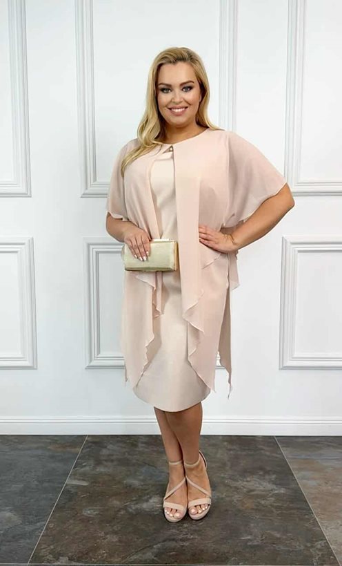 Sukienka krótka z narzutką maskującą beż