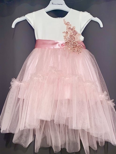 Sukienka dziecięca asymetryczna brokatowy dół róż