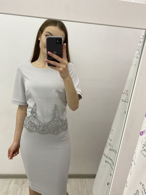 Sukienka rękawek bluzka koronka biel-szarość