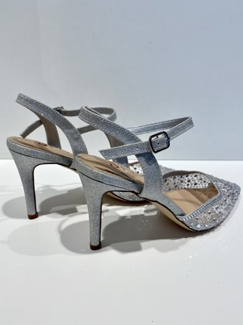 Czółenka na szpilce cekinki srebro