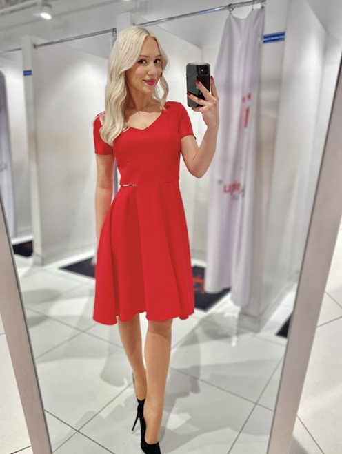 Sukienka krótka asymetria rękawek malina