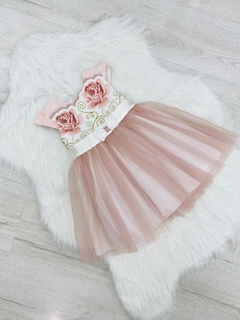 sukienka dziecięca tiul góra róże róż