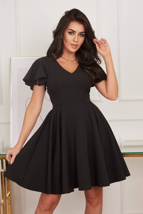 Sukienka krótka rękawek falbanka czarna