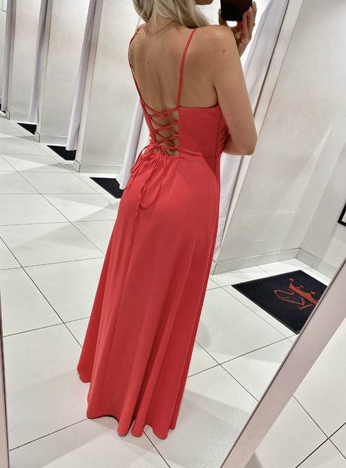 Sukienka długa na ramiączkach wiązanie koral