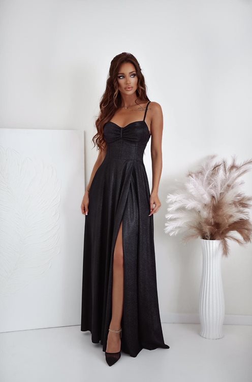 Sukienka długa brokatowa z gorsetem czerń