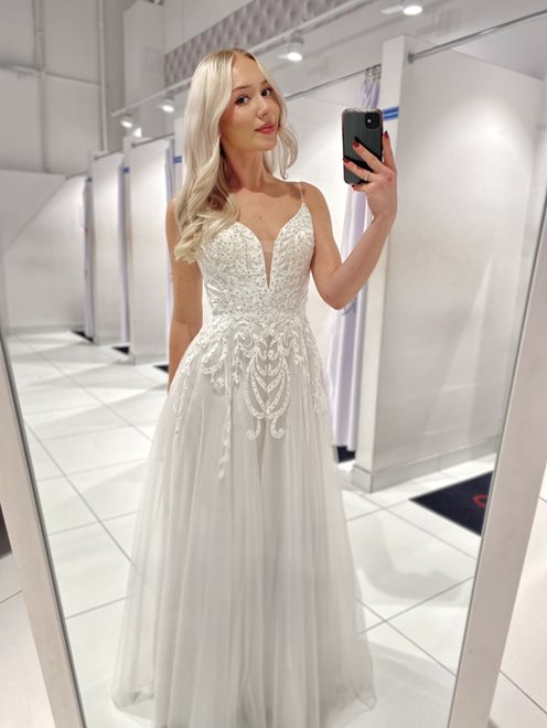 Sukienka długa koronka dół tiul błyszczący biały