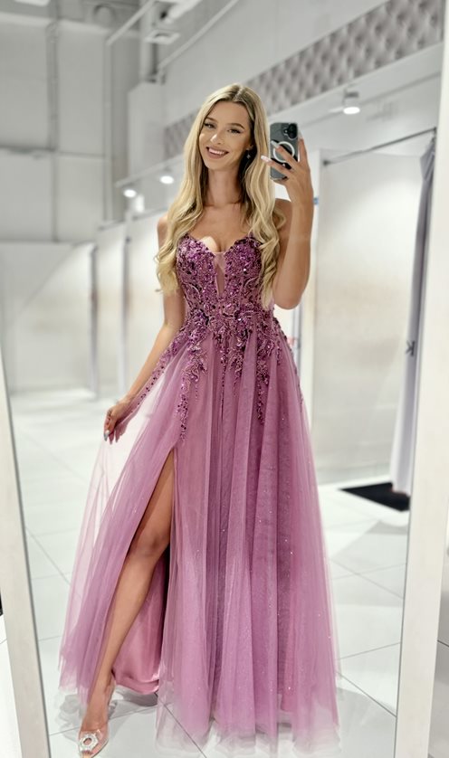 Sukienka długa tiul cekiny gorset jagoda