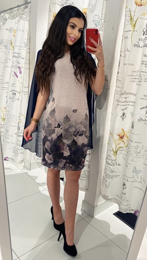 sukienka krótka dół kwiaty rękaw narzuta granat