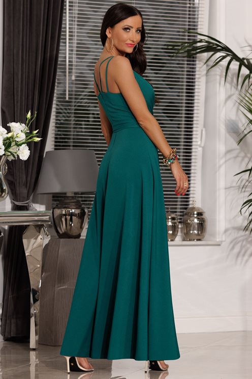 Sukienka na ramiączkach fala dekolt gładka zielona