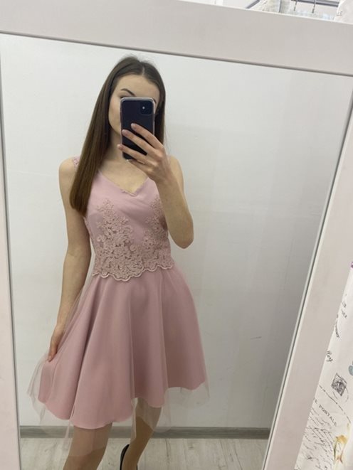 Sukienka koronka dół tiulowy brudny róż