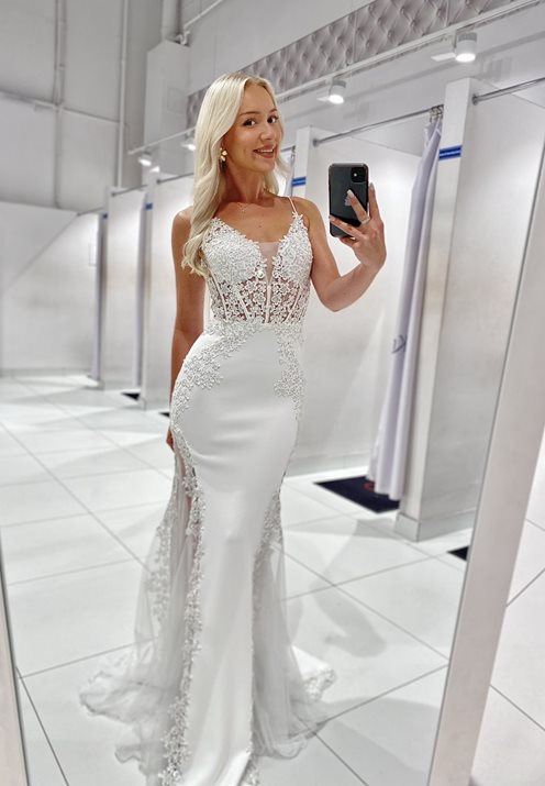 Sukienka długa syrenka zdobiona gorset tiul biel