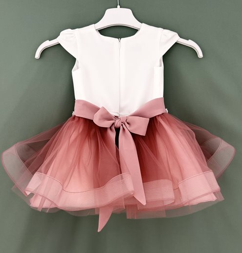 Sukienka dziecięca tiulowa pasek biel/róż